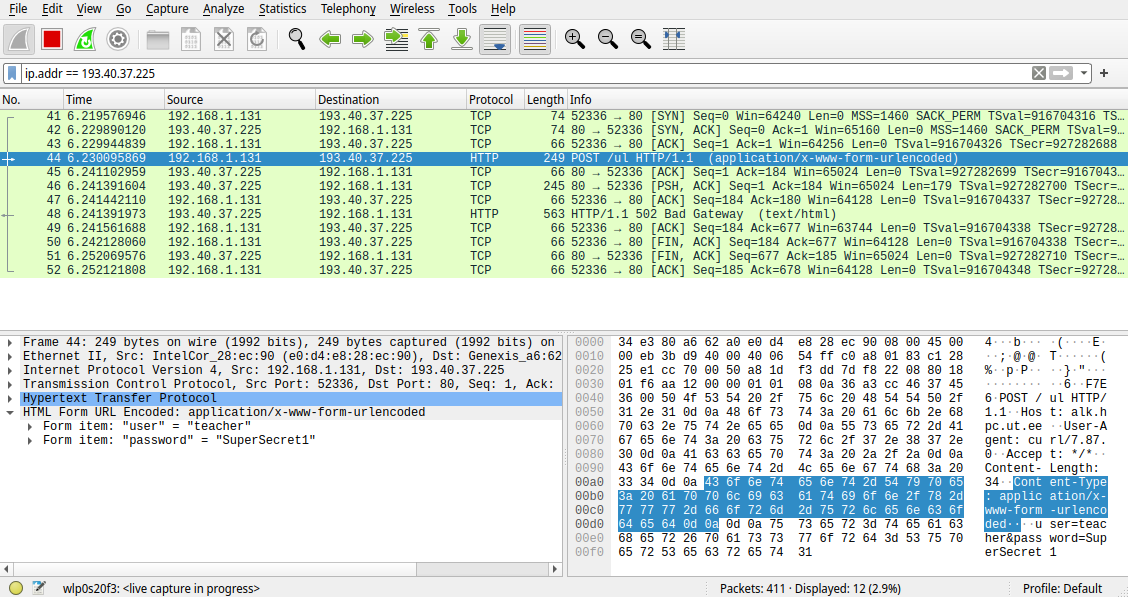 Wireshark traffic